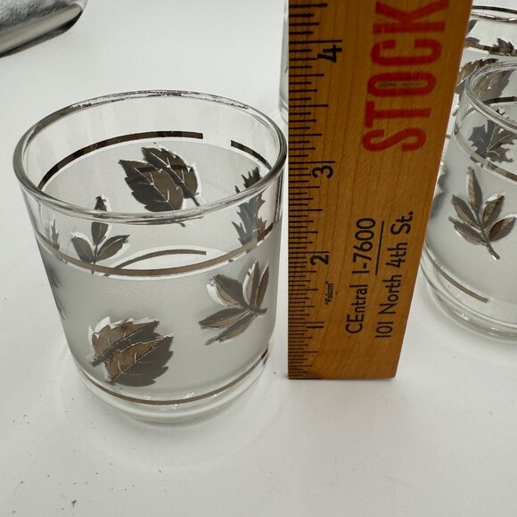 Vintage Libbey Silver Leaf Frosted Glass Set of 8 Mid Century Modern Style 3” - Picture 6 of 8